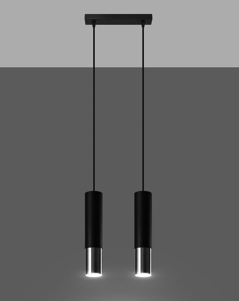 Hanging Lamp LOOPEZ 2 black/chrome + 2x LED Bulb GU-10 3000K Warm White 7W 620lm