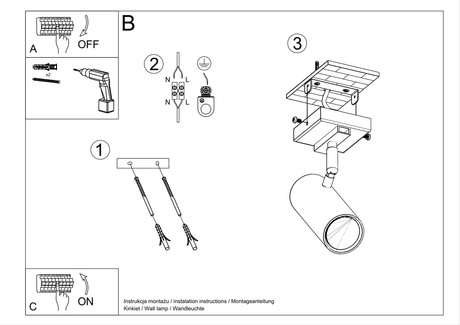 Ceiling lamp DIREZIONE 1 black + 1x LED bulb GU-10 3000K Warm 7W 620lm
