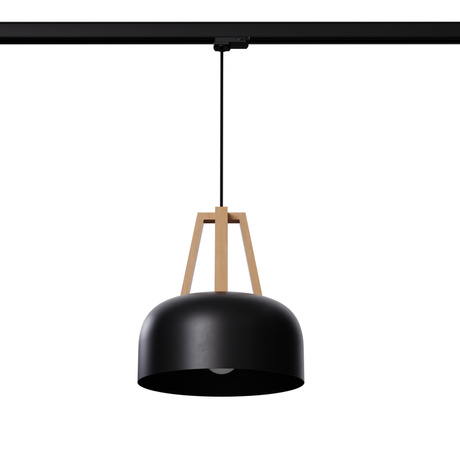 Pendant lamp CASCO black/natural wood E27