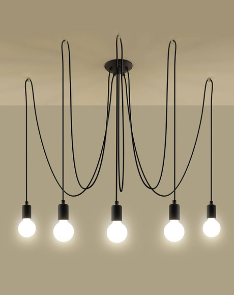 Hanging lamp EDISON 5 black + 5x LED Bulb E27 3000K Warm 7.5W 620lm