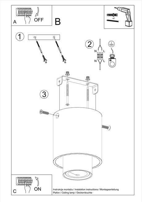 Ceiling lamp NESI in black + 1x LED bulb GU-10 3000K Warm 7W 510lm