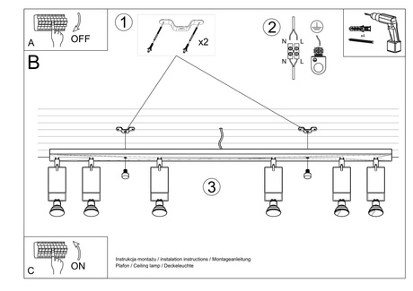 Ceiling lamp MERIDA 6L white + 6x LED Bulb GU-10 3000K Warm 7W 620lm