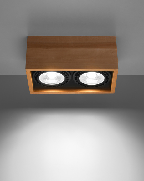 Ceiling lamp QUATRO 2 in natural wood + 2x LED bulb GU10 AR111 3000K WARM 12W 800lm