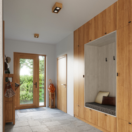 Ceiling lamp QUATRO 1 natural wood + 1x LED Bulb GU10 AR111 3000K WARM 12W 800lm