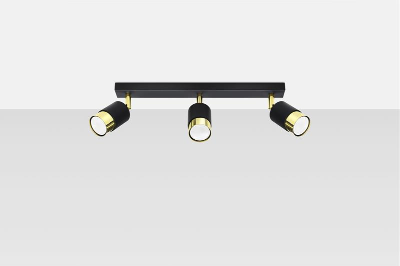 Ceiling lamp NERO 3 black/gold + 3x LED Bulb GU-10 3000K Warm White 7W 620lm