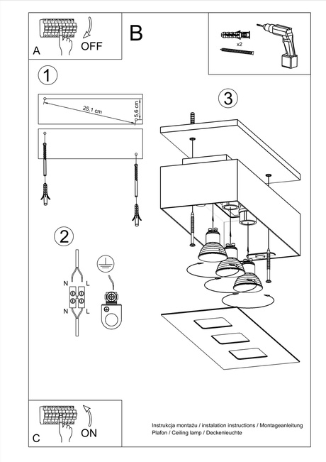 Ceiling lamp MONO 3 black + 3x LED GU-10 Bulb 4000K Cool White 7W 630lm