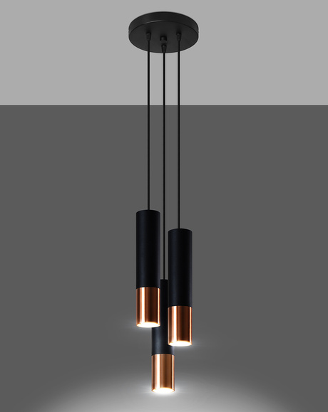 Pendant Lamp LOOPEZ 3P black/copper + 3x LED Bulb GU-10 3000K Warm 7W 620lm