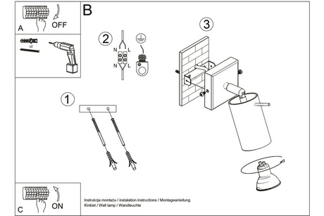 Wall lamp NERO black/chrome + 1x LED bulb GU-10 3000K Warm 7W 620lm