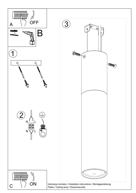 Ceiling lamp PABLO black + 1x LED Bulb GU-10 3000K Warm 7W 620lm
