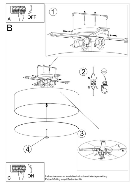 Ceiling lamp SKALA 80 black + 6x LED bulb E27 4000K Cool White 7.5W 650lm