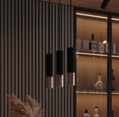 Pendant Lamp LOOPEZ 3P black/copper + 3x LED Bulb GU-10 3000K Warm 7W 620lm