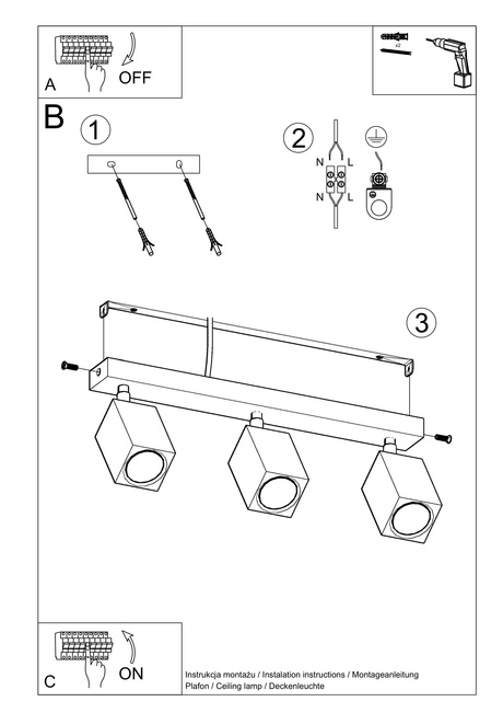Ceiling lamp KEKE 3 oak + 3x LED Bulb GU-10 3000K Warm 7W 620lm