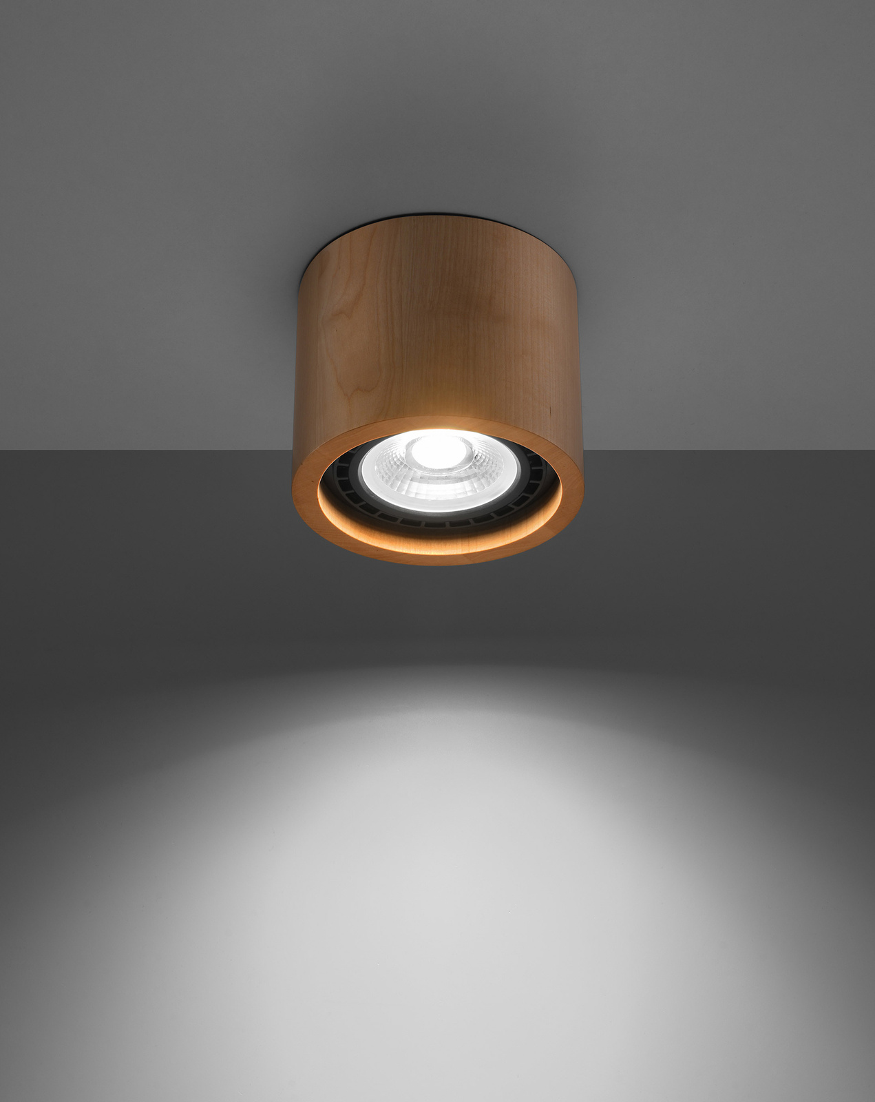 Ceiling lamp BASIC 1 natural wood + 1x LED bulb GU10 AR111 3000K WARM 12W 800lm