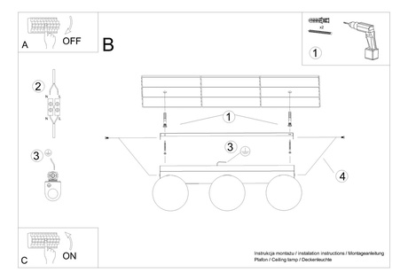 Ceiling lamp YOLI 3 black + 3x LED Bulb G9 4000K Cold 4.5W 460lm