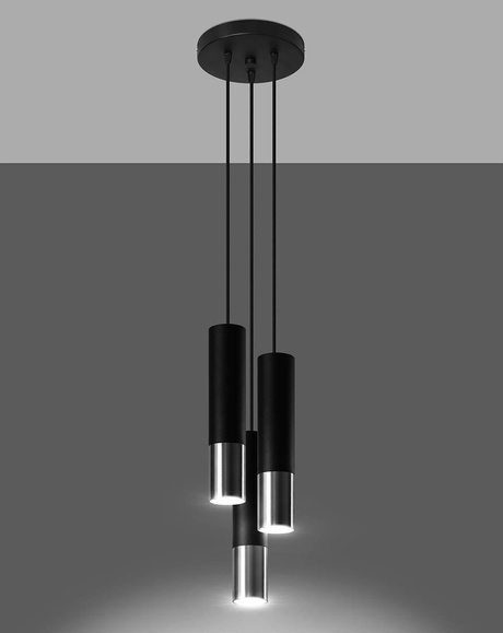 Hanging Lamp LOOPEZ 3P black/chrome + 3x LED Bulb GU-10 4000K Cool White 7W 630lm