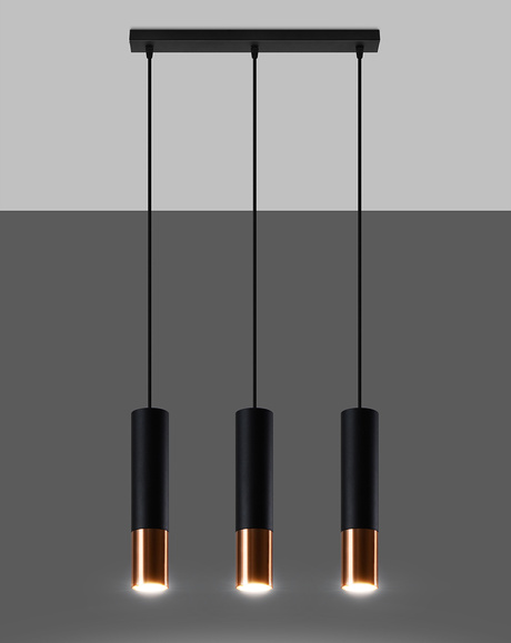 Hanging Lamp LOOPEZ 3L black/copper + 3x LED Bulb GU-10 3000K Warm 7W 620lm