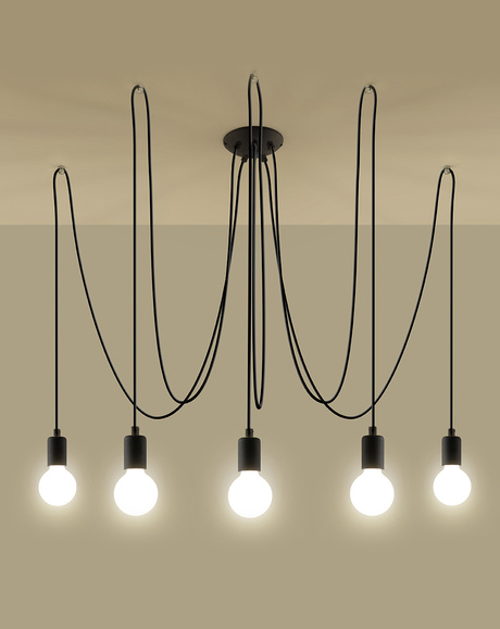 Hanging lamp EDISON 5 black + 5x LED Bulb E27 4000K Cool White 7.5W 650lm
