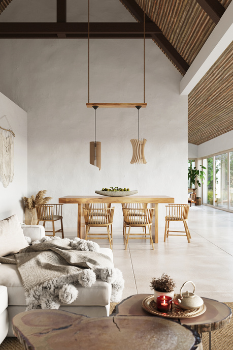 Hanging lamp ALEXIA natural wood + 1x LED Bulb E27 3000K Warm 7.5W 620lm