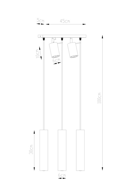 Ceiling pendant lamp RING 3 white + 5x LED Bulb GU-10 3000K Warm 7W 620lm