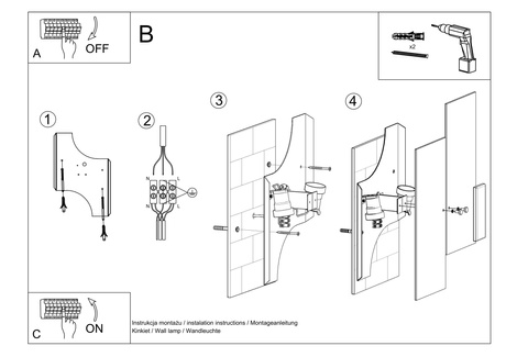 Wall lamp FABIANO + 2x LED Bulb E27 3000K Warm 7.5W 620lm