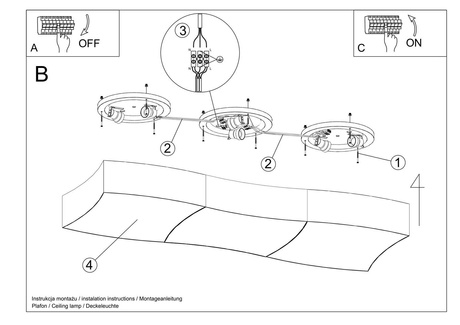 Ceiling lamp SQUARE 3 white + 6x LED Bulb E27 4000K Cool White 7.5W 650lm