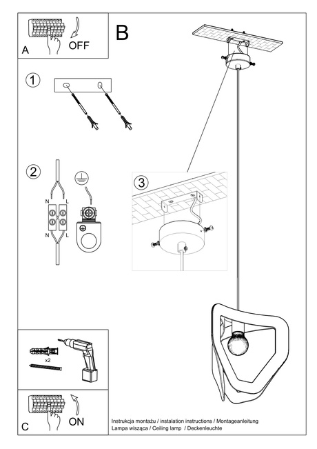Ceiling pendant lamp TRES white + 1x LED Bulb E27 4000K Cool White 7.5W 650lm