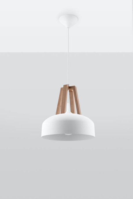 Pendant lamp CASCO white/natural wood + 1x LED bulb E27 4000K Cool White 7.5W 650lm