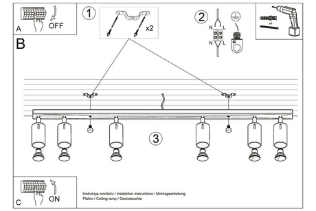 Ceiling lamp RING 6L gray + 6x LED Bulb GU-10 3000K Warm 7W 620lm.