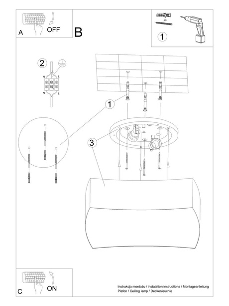 Ceiling lamp SQUARE 1 white + 2x LED Bulb E27 4000K Cold 7.5W 650lm