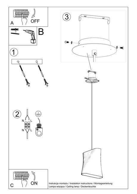 Chandelier BLUM 1 white + 1x LED Bulb E27 4000K Cool White 7.5W 650lm