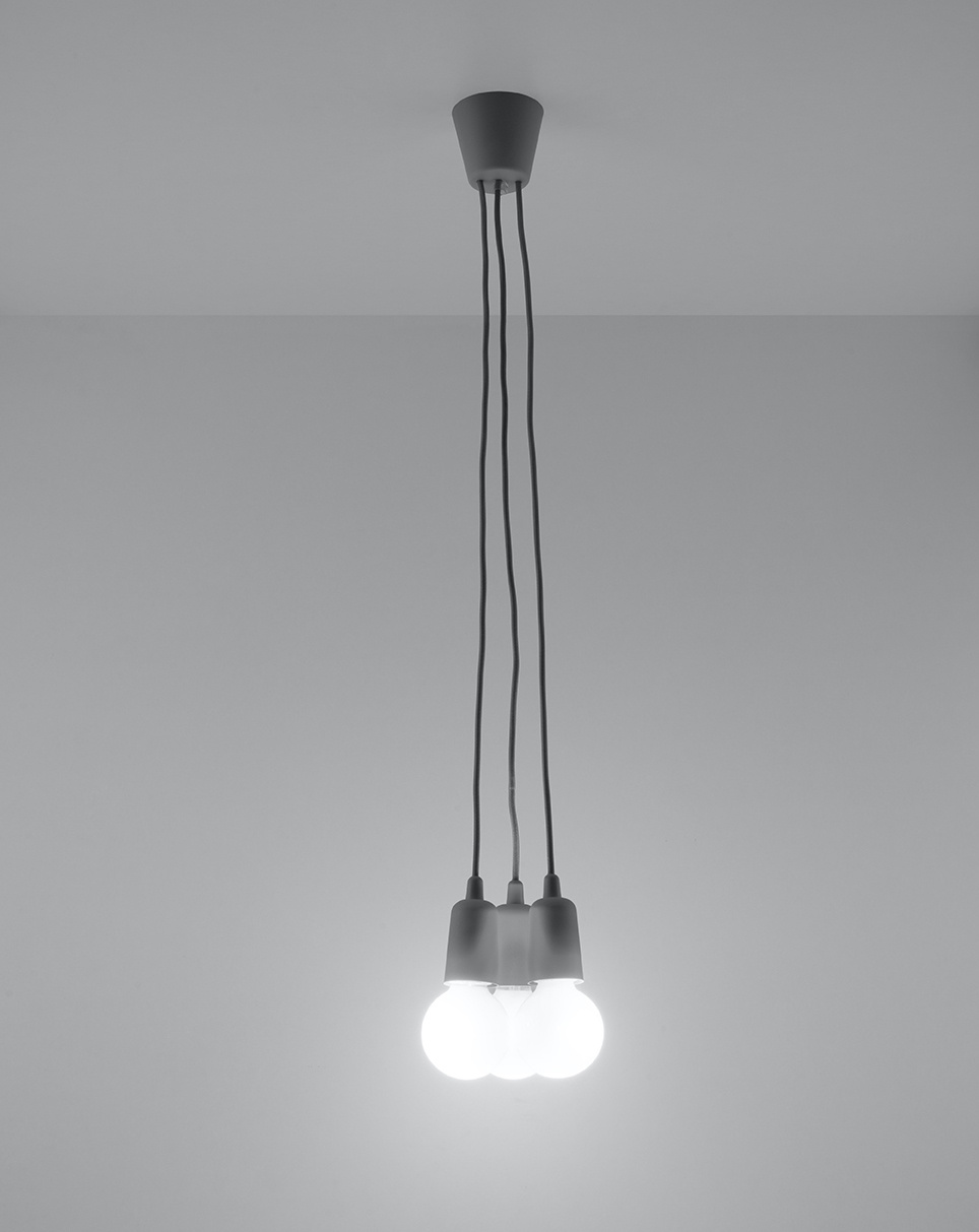 Hanging lamp DIEGO 3 gray + 3x LED Bulb E27 4000K Cool White 7.5W 650lm