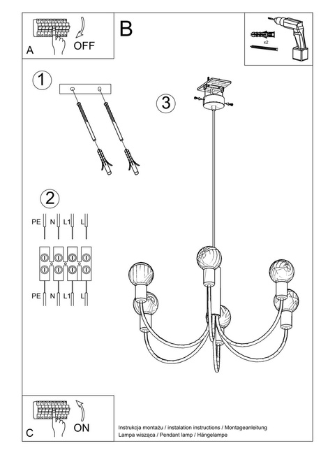 Chandelier PICCOLO 5 + 5x LED Bulb E27 4000K Cold 7.5W 650lm