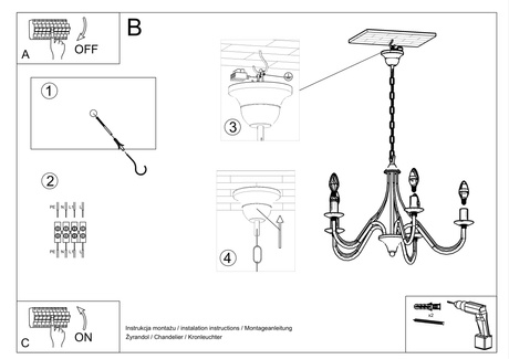 Chandelier MINERWA 7 black + 7x LED Bulb E14 3000K Warm 7.5W 620lm