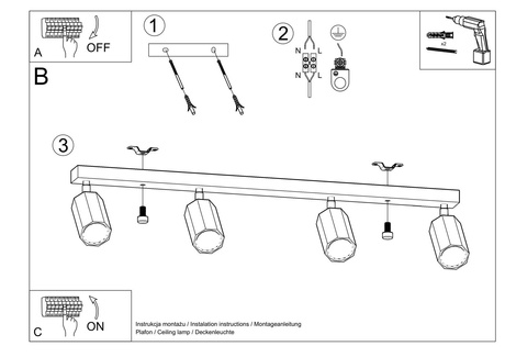 Ceiling lamp ZEKE 4 oak + 4x LED Bulb GU-10 4000K Cool White 7W 630lm