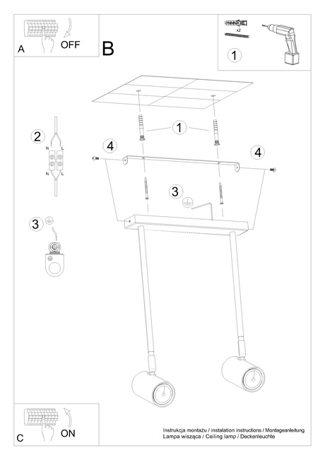 Ceiling lamp NORANO 2 black + 2x LED GU-10 3000K Warm 7W 620lm bulb