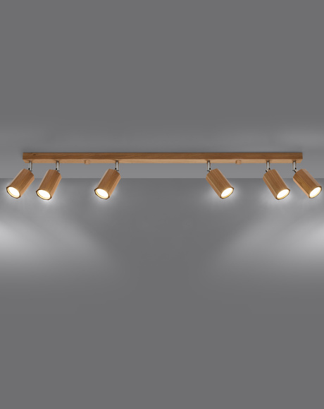 Ceiling lamp ZEKE 6 oak + 6x LED Bulb GU-10 3000K Warm 7W 620lm