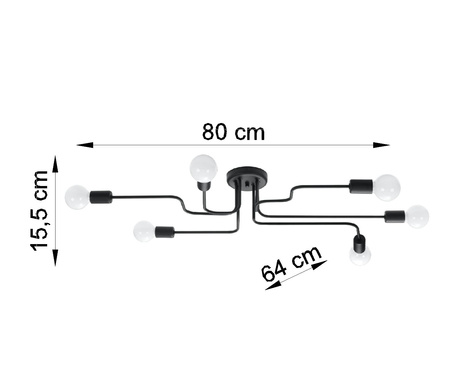 Chandelier VECTOR 6 black + 6x LED Bulb E27 4000K Cool White 7.5W 650lm