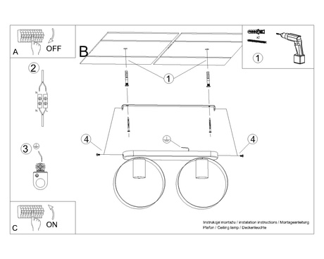 Ceiling lamp TITRAN 2 in white + 2x LED Bulb E27 4000K Cool White 7.5W 690lm