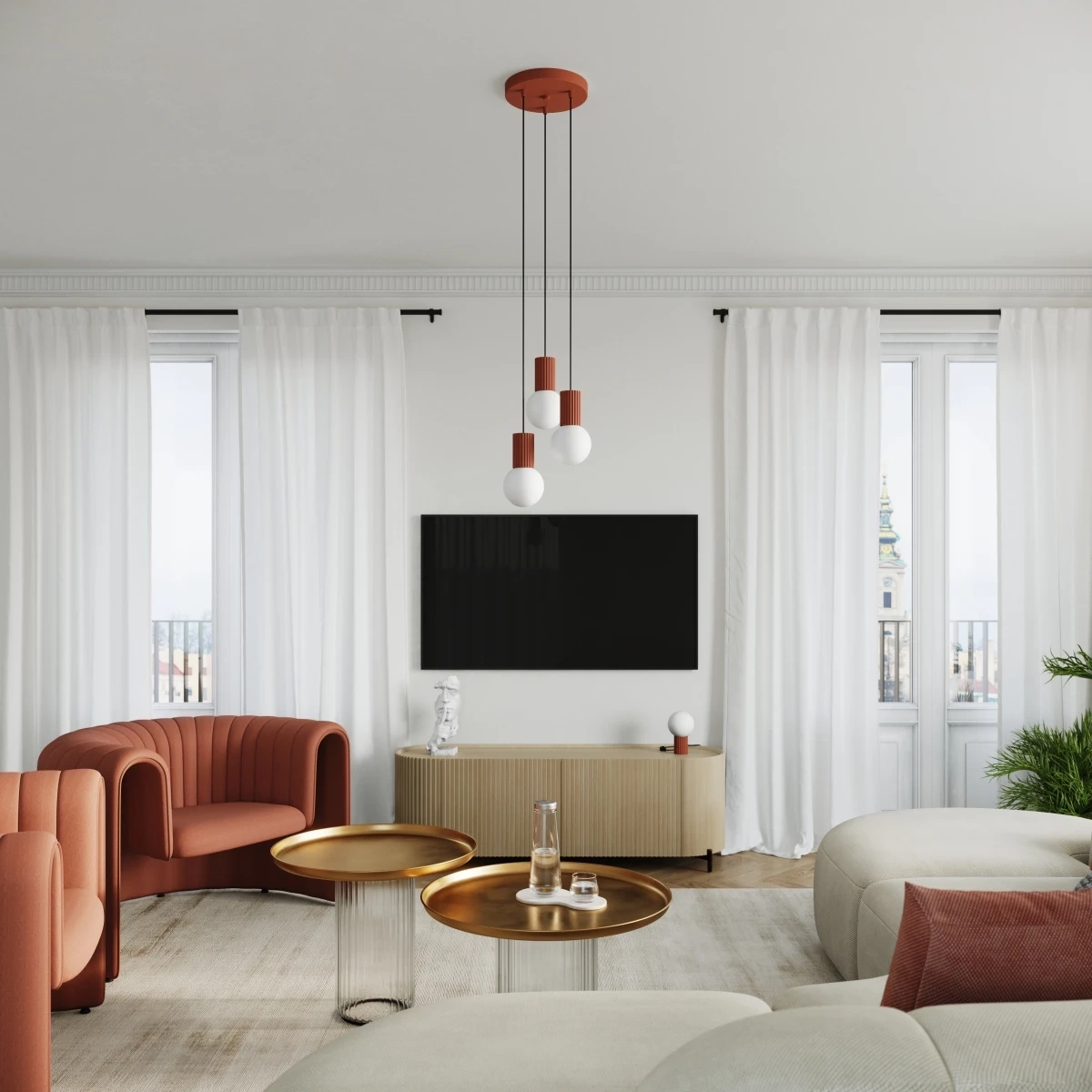 Pendant lamp HALO 3P red ochra