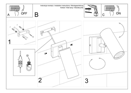 Wall lamp DIREZIONE white + 1x LED Bulb GU-10 4000K Cool 7W 630lm