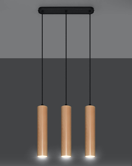 Hanging Lamp LINO 3 natural wood + 3x LED Bulb GU-10 4000K Cool White 7W 630lm