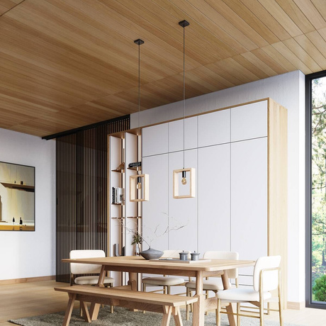 Hanging lamp ARIES natural wood + 1x LED Bulb E27 3000K 7W 760lm