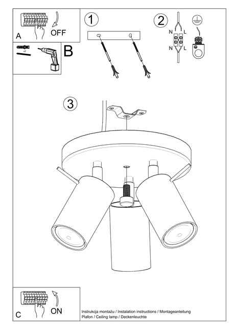 Ceiling lamp RING 3P white + 3x LED Bulb GU-10 4000K Cool White 7W 630lm