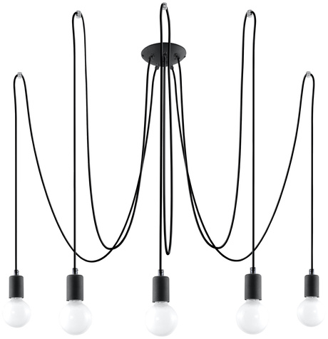 Hanging lamp EDISON 5 black + 5x LED Bulb E27 3000K Warm 7.5W 620lm