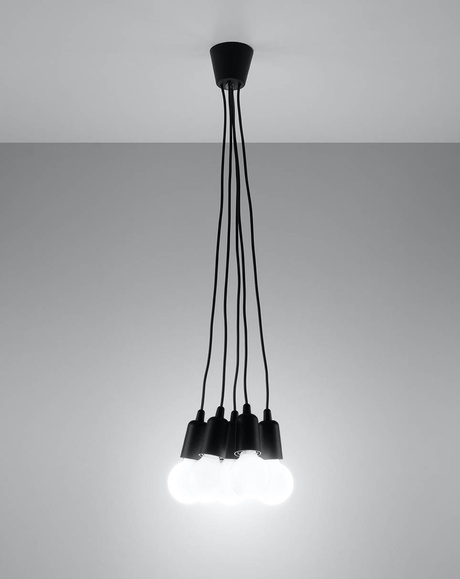Ceiling pendant lamp DIEGO 5 black + 5x LED Bulb E27 4000K Cold White 7.5W 650lm