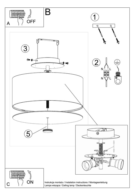 Ceiling lamp SKALA 30 white + 3x LED Bulb E27 3000K Warm 7.5W 620lm