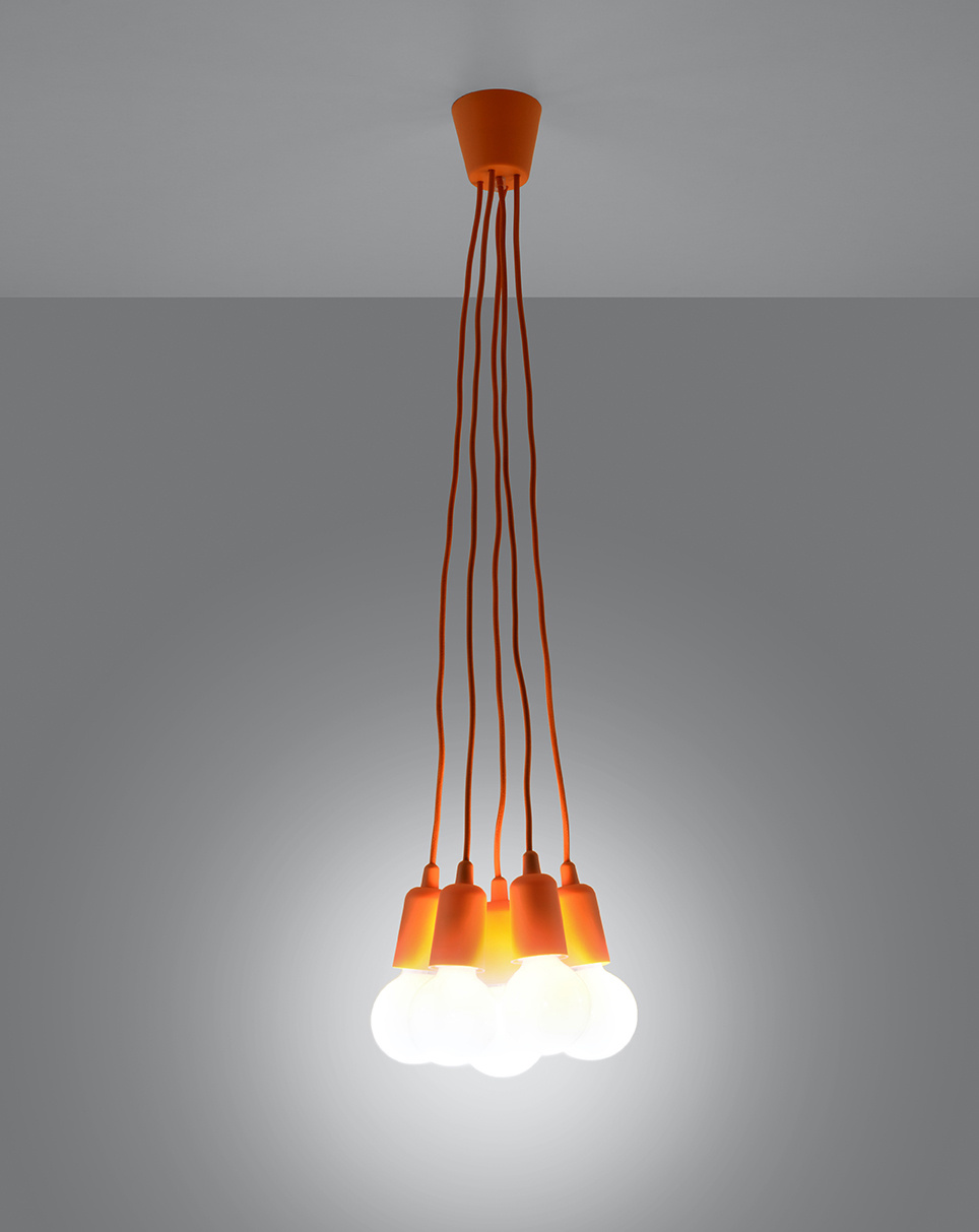Hanging lamp DIEGO 5 orange + 5x LED Bulb E27 3000K Warm 7.5W 620lm
