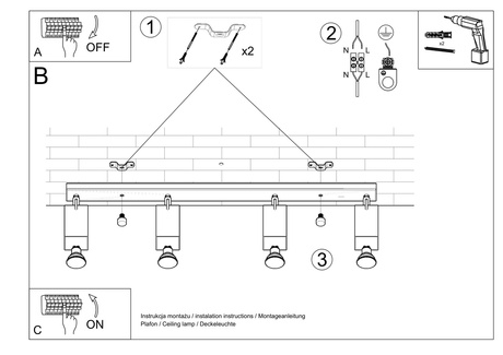 Ceiling lamp MERIDA 4L white + 4x LED Bulb GU-10 3000K Warm 7W 620lm