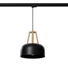 Pendant lamp CASCO black/natural wood E27 4000K 7,5W 690lm