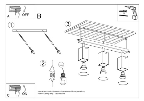 Ceiling lamp MERIDA 3 white + 3x LED Bulb GU-10 3000K Warm 7W 620lm